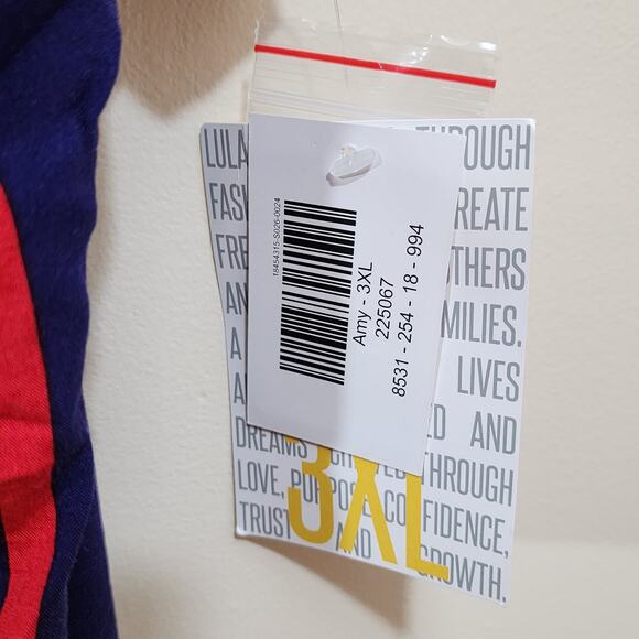 LuLaRoe NWT Amy dark blue with red stripes short sleeve button front woman's 3XL - Picture 4 of 8